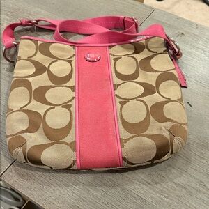 Coach Signature C Beige Jacquard & Hot Pink Project Bag